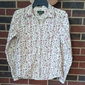 Women's Eddie Bauer Red Floral Button Down Shirt - 18" P2P, 23" L